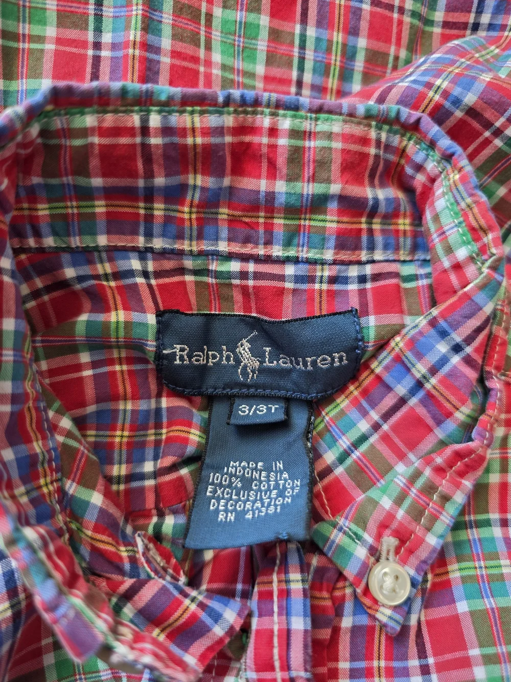 Ralph Lauren Red Green Plaid Short Sleeve Button-Down Shirt (Kids)